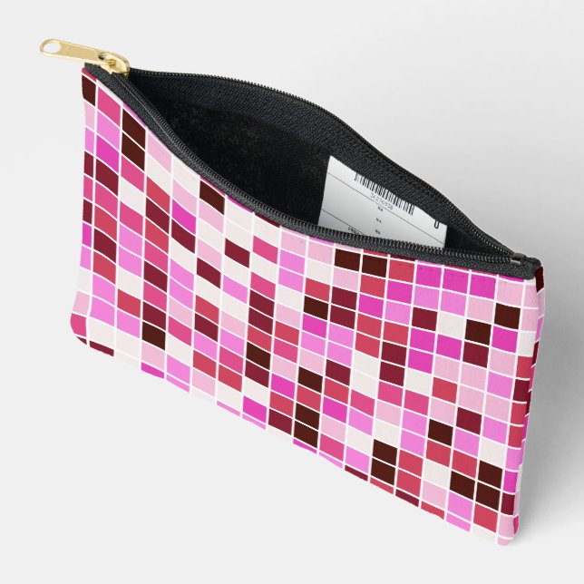 Pool Tiles, Pink Mosaic Tiles, Geometric Pattern Accessory Pouch (Open)