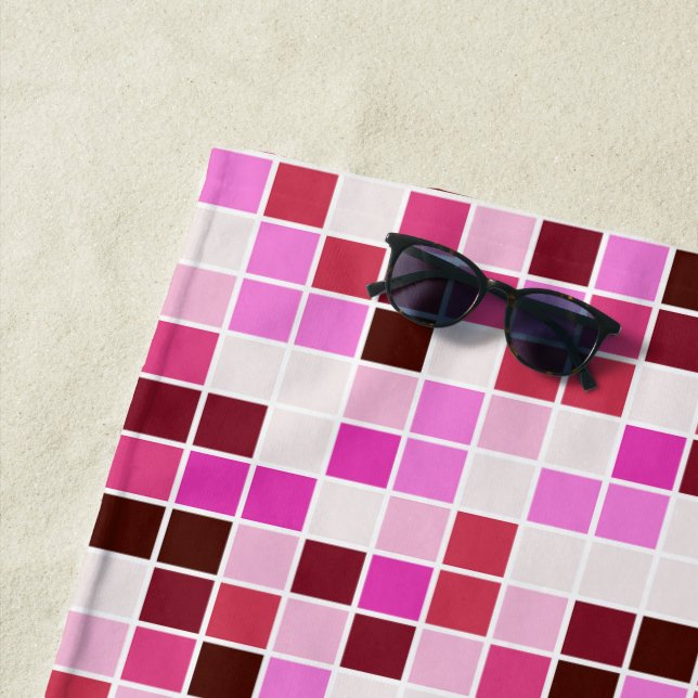 Pool Tiles, Pink Mosaic Tiles, Geometric Pattern Beach Towel (In Situ)