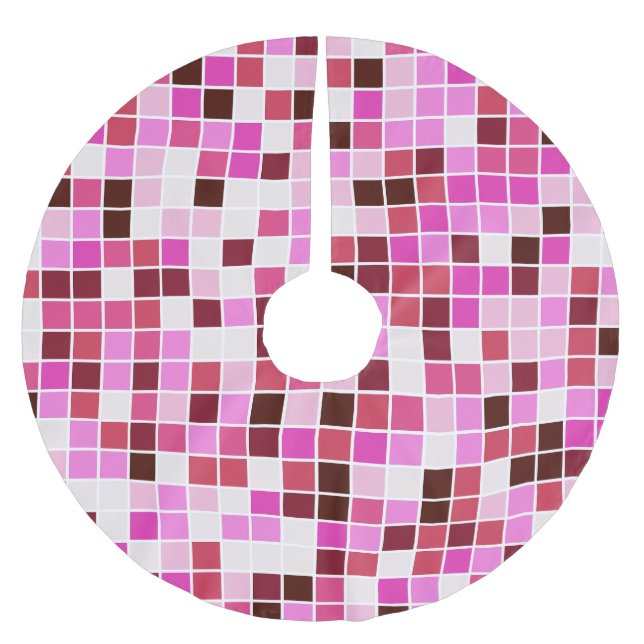 Pool Tiles, Pink Mosaic Tiles, Geometric Pattern Brushed Polyester Tree Skirt (Front)