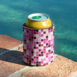Pool Tiles, Pink Mosaic Tiles, Geometric Pattern Can Cooler