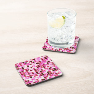 Pool Tiles, Pink Mosaic Tiles, Geometric Pattern Coaster