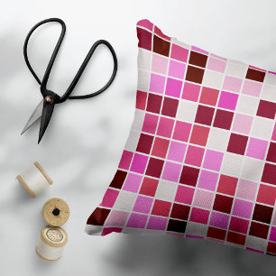 Pool Tiles, Pink Mosaic Tiles, Geometric Pattern Decorative Cushion
