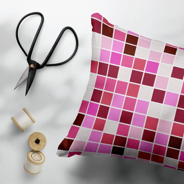 Pool Tiles, Pink Mosaic Tiles, Geometric Pattern Decorative Cushion (Creator Uploaded)