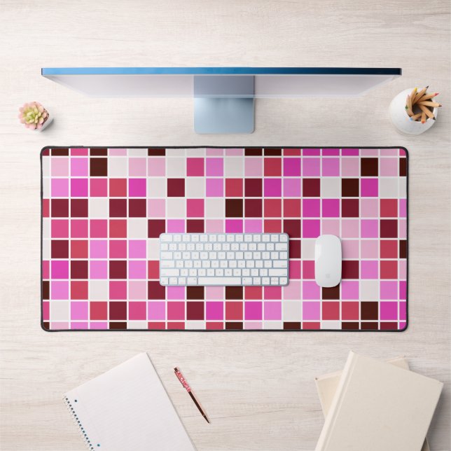 Pool Tiles, Pink Mosaic Tiles, Geometric Pattern Desk Mat (Office 1)