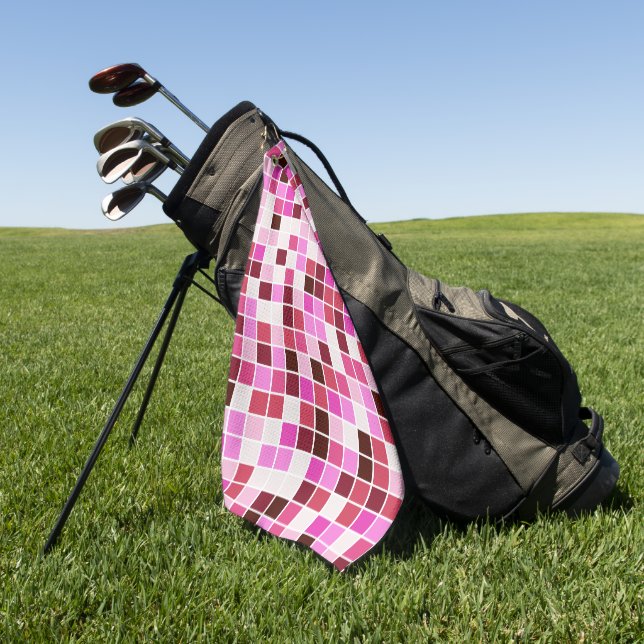 Pool Tiles, Pink Mosaic Tiles, Geometric Pattern Golf Towel (Green)