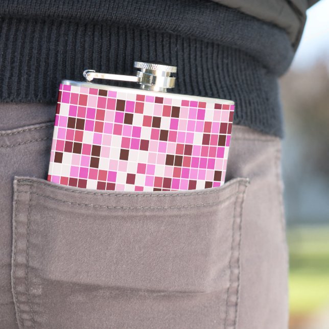 Pool Tiles, Pink Mosaic Tiles, Geometric Pattern Hip Flask (In Situ)