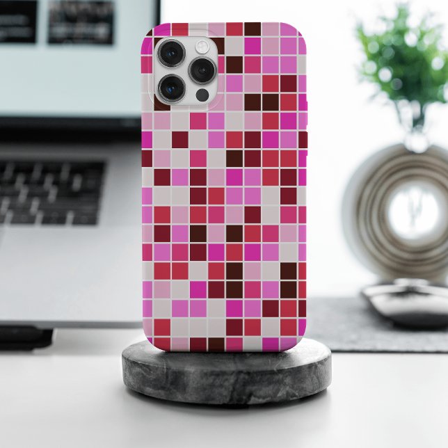 Pool Tiles, Pink Mosaic Tiles, Geometric Pattern iPhone Case (Creator Uploaded)