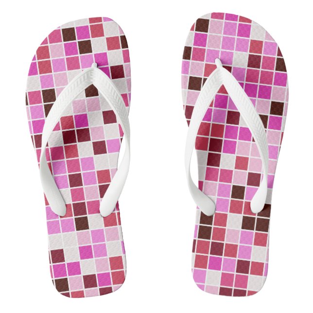 Pool Tiles, Pink Mosaic Tiles, Geometric Pattern Jandals (Footbed)
