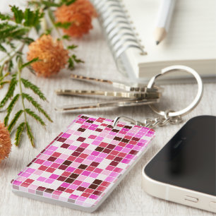 Pool Tiles, Pink Mosaic Tiles, Geometric Pattern Key Ring