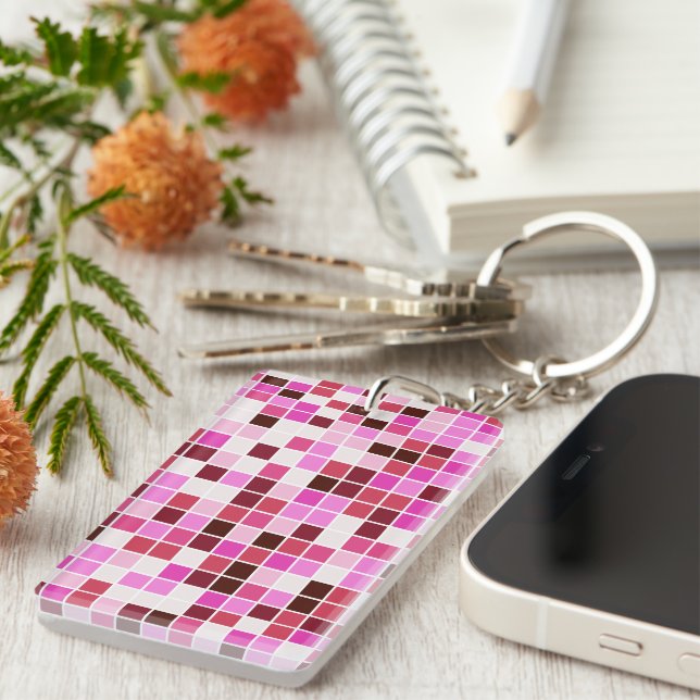 Pool Tiles, Pink Mosaic Tiles, Geometric Pattern Key Ring (Front Right)