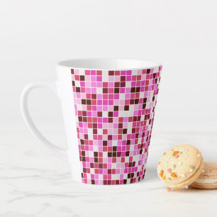 Pool Tiles, Pink Mosaic Tiles, Geometric Pattern Latte Mug