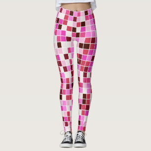 Pool Tiles, Pink Mosaic Tiles, Geometric Pattern Leggings
