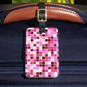 Pool Tiles, Pink Mosaic Tiles, Geometric Pattern Luggage Tag