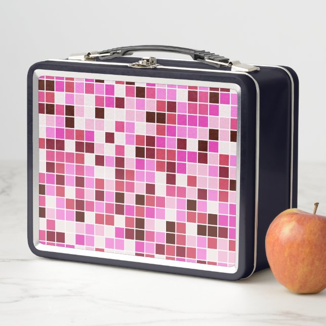 Pool Tiles, Pink Mosaic Tiles, Geometric Pattern Metal Lunch Box (In Situ)