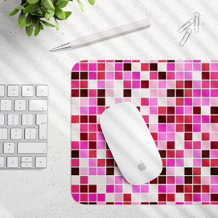 Pool Tiles, Pink Mosaic Tiles, Geometric Pattern Mouse Pad
