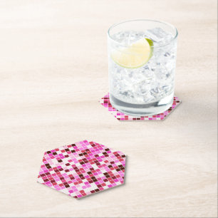 Pool Tiles, Pink Mosaic Tiles, Geometric Pattern Paper Coaster