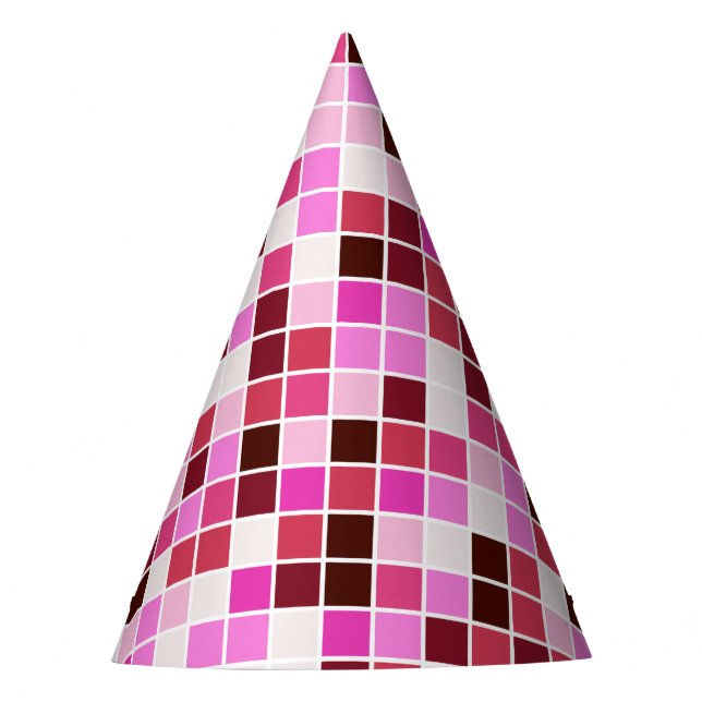 Pool Tiles, Pink Mosaic Tiles, Geometric Pattern Party Hat (Front)