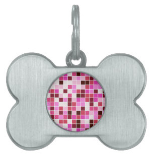 Pool Tiles, Pink Mosaic Tiles, Geometric Pattern Pet ID Tag