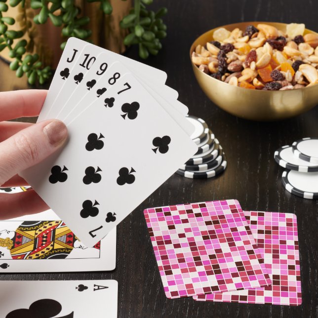 Pool Tiles, Pink Mosaic Tiles, Geometric Pattern Playing Cards (In Situ)