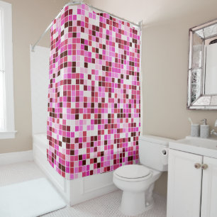 Pool Tiles, Pink Mosaic Tiles, Geometric Pattern Shower Curtain