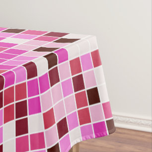 Pool Tiles, Pink Mosaic Tiles, Geometric Pattern Tablecloth