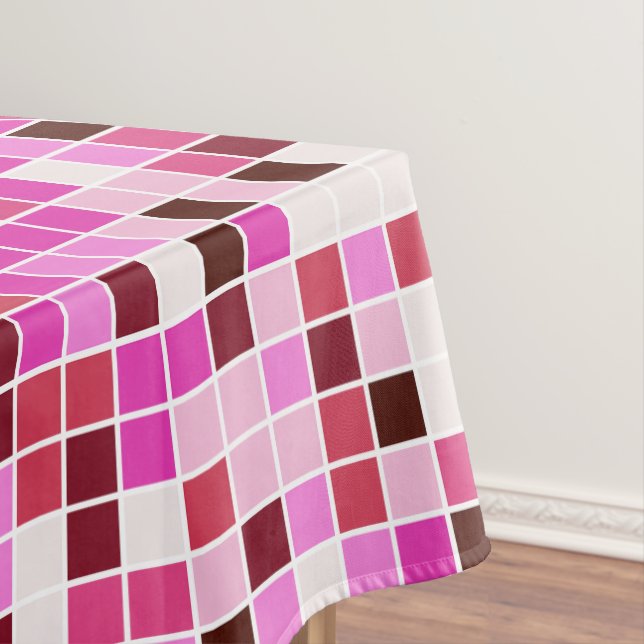 Pool Tiles, Pink Mosaic Tiles, Geometric Pattern Tablecloth (In Situ)