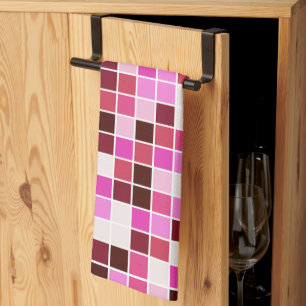 Pool Tiles, Pink Mosaic Tiles, Geometric Pattern Tea Towel