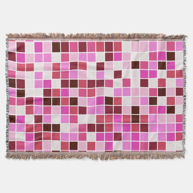 Pool Tiles, Pink Mosaic Tiles, Geometric Pattern Throw Blanket (Front)