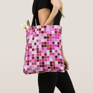 Pool Tiles, Pink Mosaic Tiles, Geometric Pattern Tote Bag