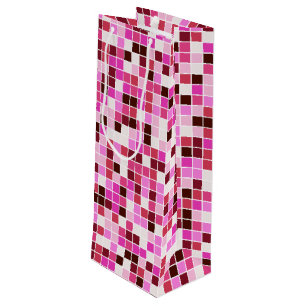 Pool Tiles, Pink Mosaic Tiles, Geometric Pattern Wine Gift Bag