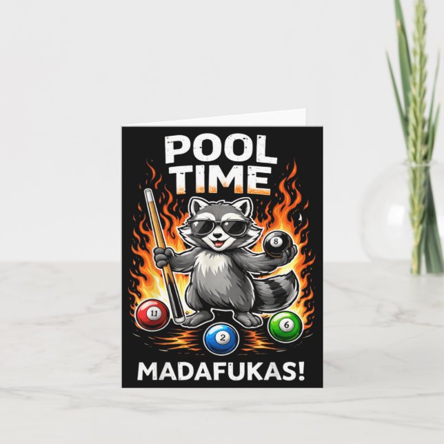 Pool Time Madafakas Funny Racoon Billiards Player Card (Front)