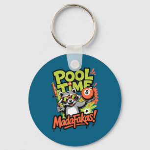 Pool time madafakas funny racoon billiards player key ring