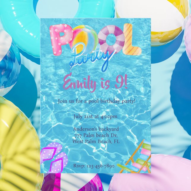 Pool Water colourful Pool Party Summer Birthday Invitation (Creator Uploaded)