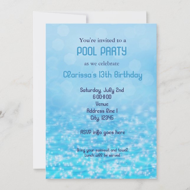 Pool Water Swim Swimming Summer Beach Party Invitation (Front)