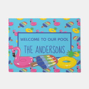 Pool Welcome Mat Bright Blue Pool Floats Pattern