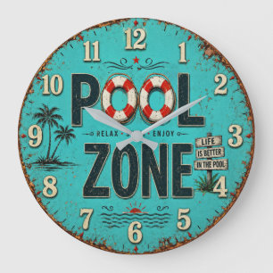 Pool Zone Vintage Poolside Large Clock