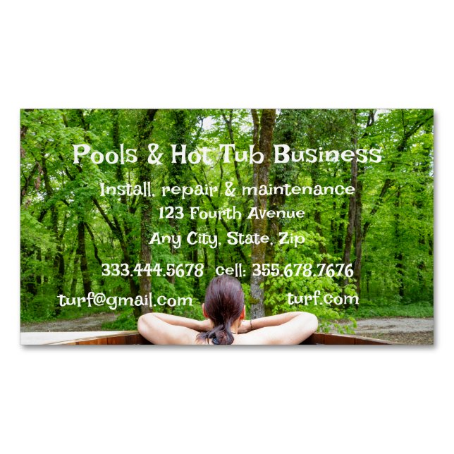 Pools Hot Tub Sauna Construction Repair Service Bu Magnetic Business Card (Front)