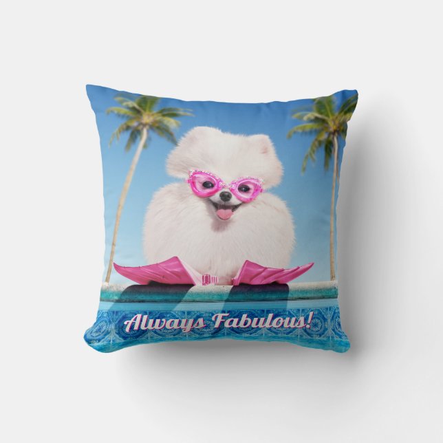 Poolside Dog In Flippers Cushion (Front)