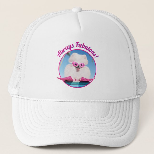 Poolside Dog In Flippers Trucker Hat (Front)