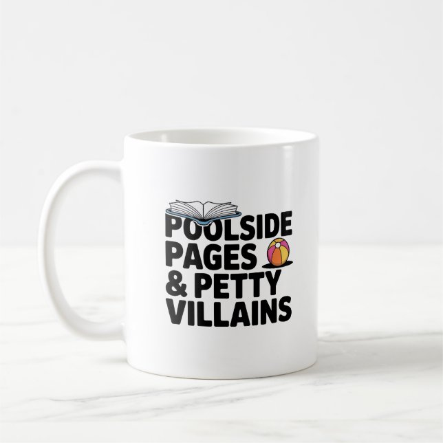 Poolside Pages & Petty Villains Book Lover Reading Coffee Mug (Left)