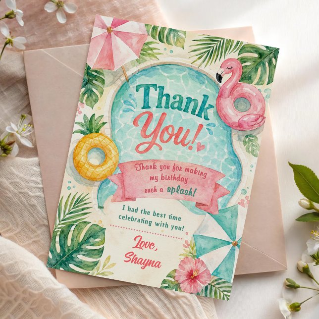 Poolside Party Birthday Thank You Card (Creator Uploaded)