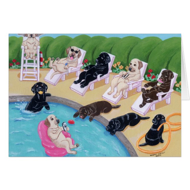 Poolside Party Labradors Painting (Front Horizontal)