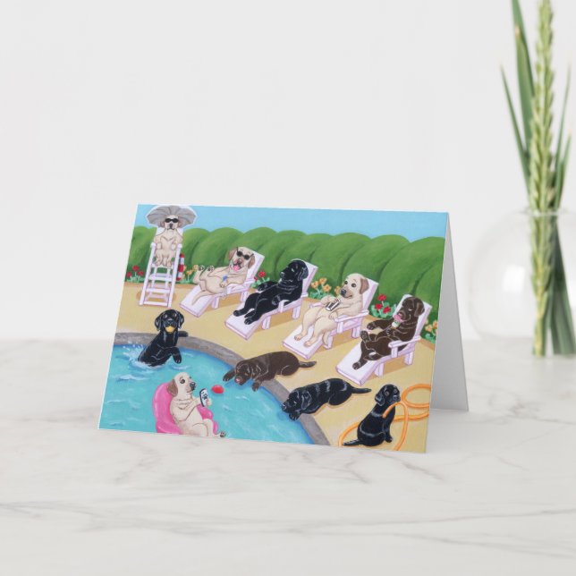 Poolside Party Labradors Painting Card (Front)