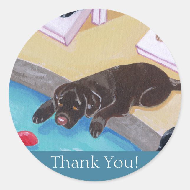 Poolside Party Labradors Painting Classic Round Sticker (Front)