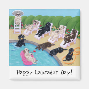 Poolside Party Labradors Painting Magnet