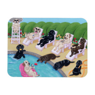 Poolside Party Labradors Painting Magnet