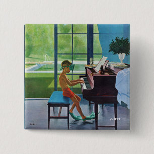 Poolside Piano Practice 15 Cm Square Badge