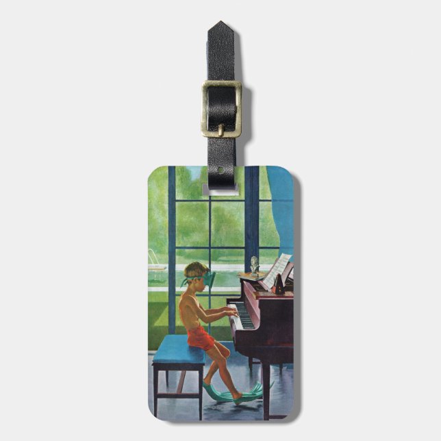 Poolside Piano Practice Luggage Tag (Front Vertical)