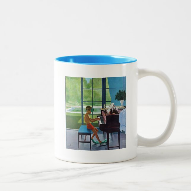 Poolside Piano Practice Two-Tone Coffee Mug (Right)