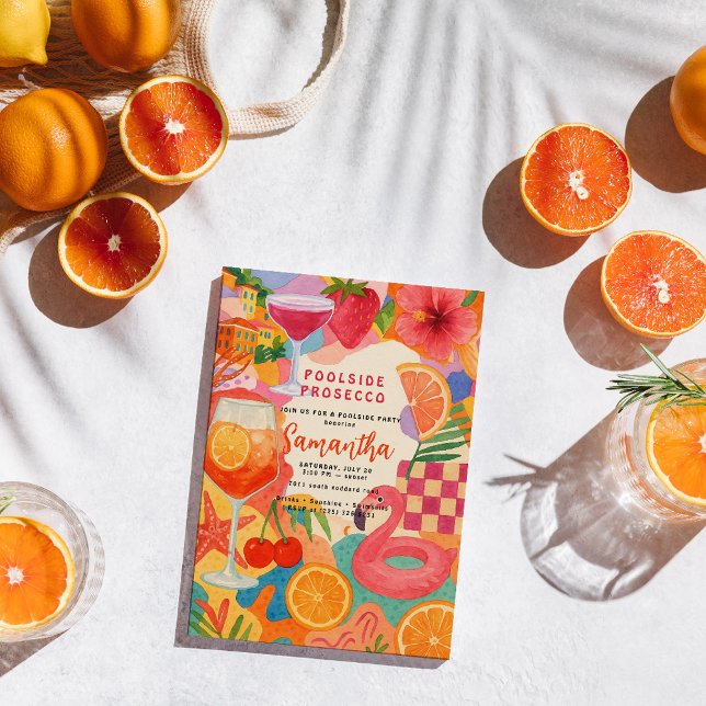 Poolside Prosecco Tropical Collage | Summer Pool  Invitation (Creator Uploaded)